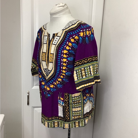 IT Girl Women’s Ethnic Traditional African Print Dashshiki Top, Purple, size M - Picture 11 of 12